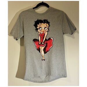 Betty Boop Graphic Tee Gray Red Dress Women’s S Classic Cartoon Shirt